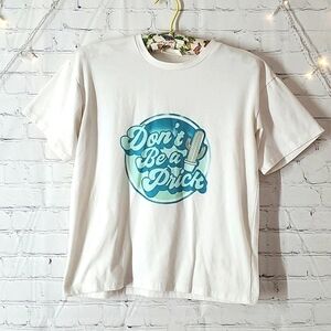 Romwe Don't Be a Prick Cactus Blue White Graphic Print Tee Loose Fit Size Small